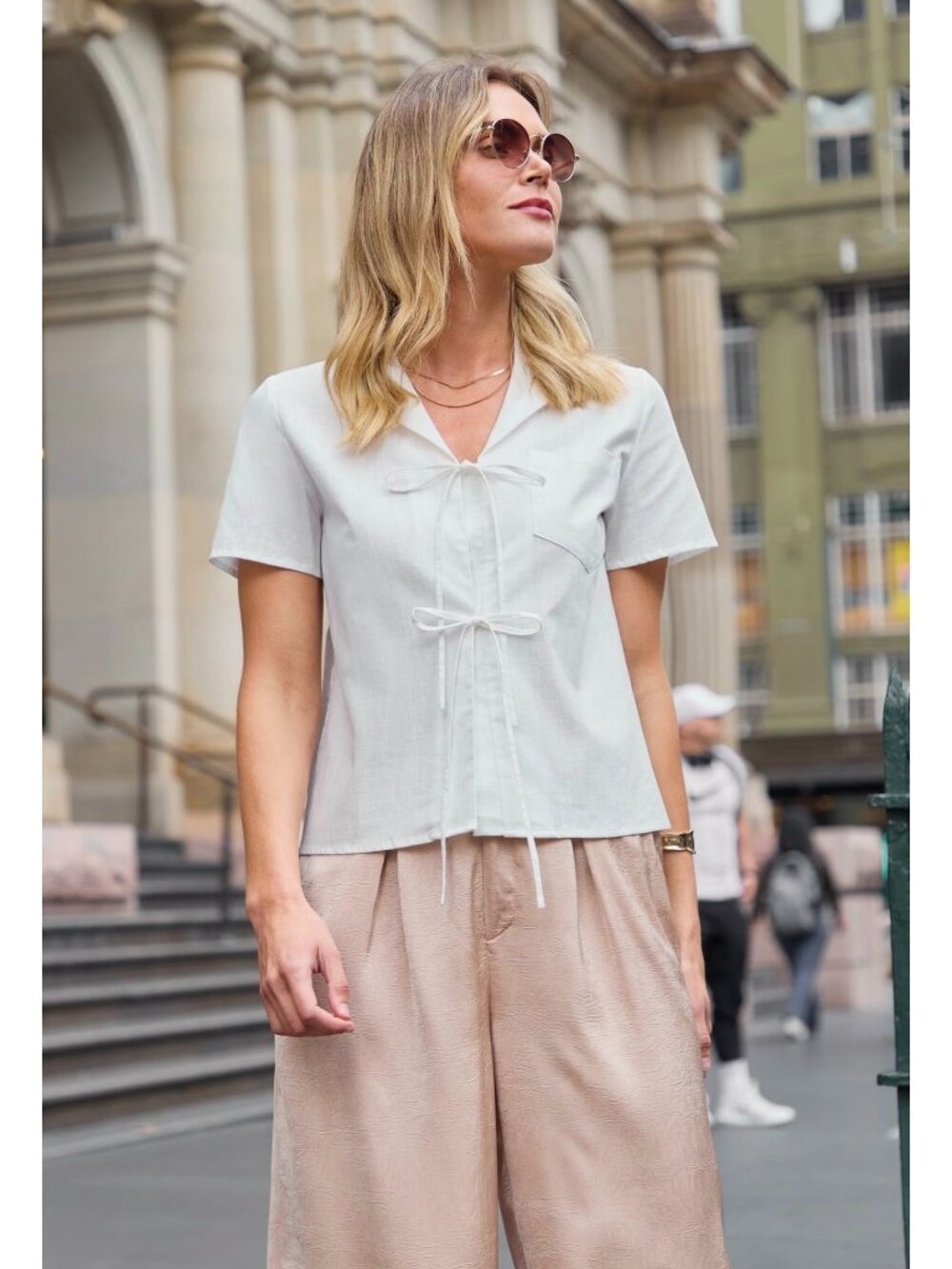 NWT Cupshe White Collared Short Sleeve Front Tie Cotton Blouse - Extra Large